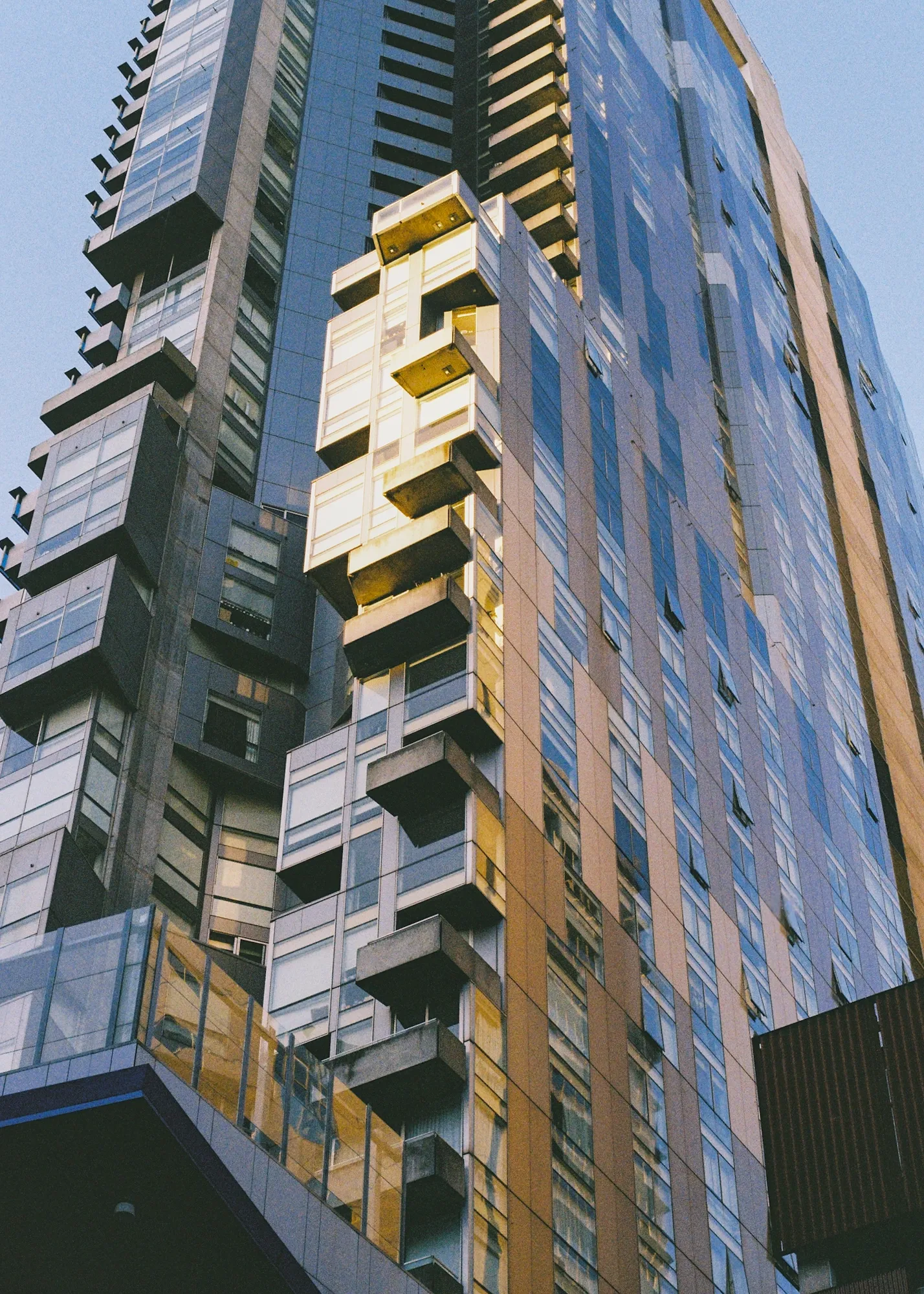Vertical mass of a tall building, color film